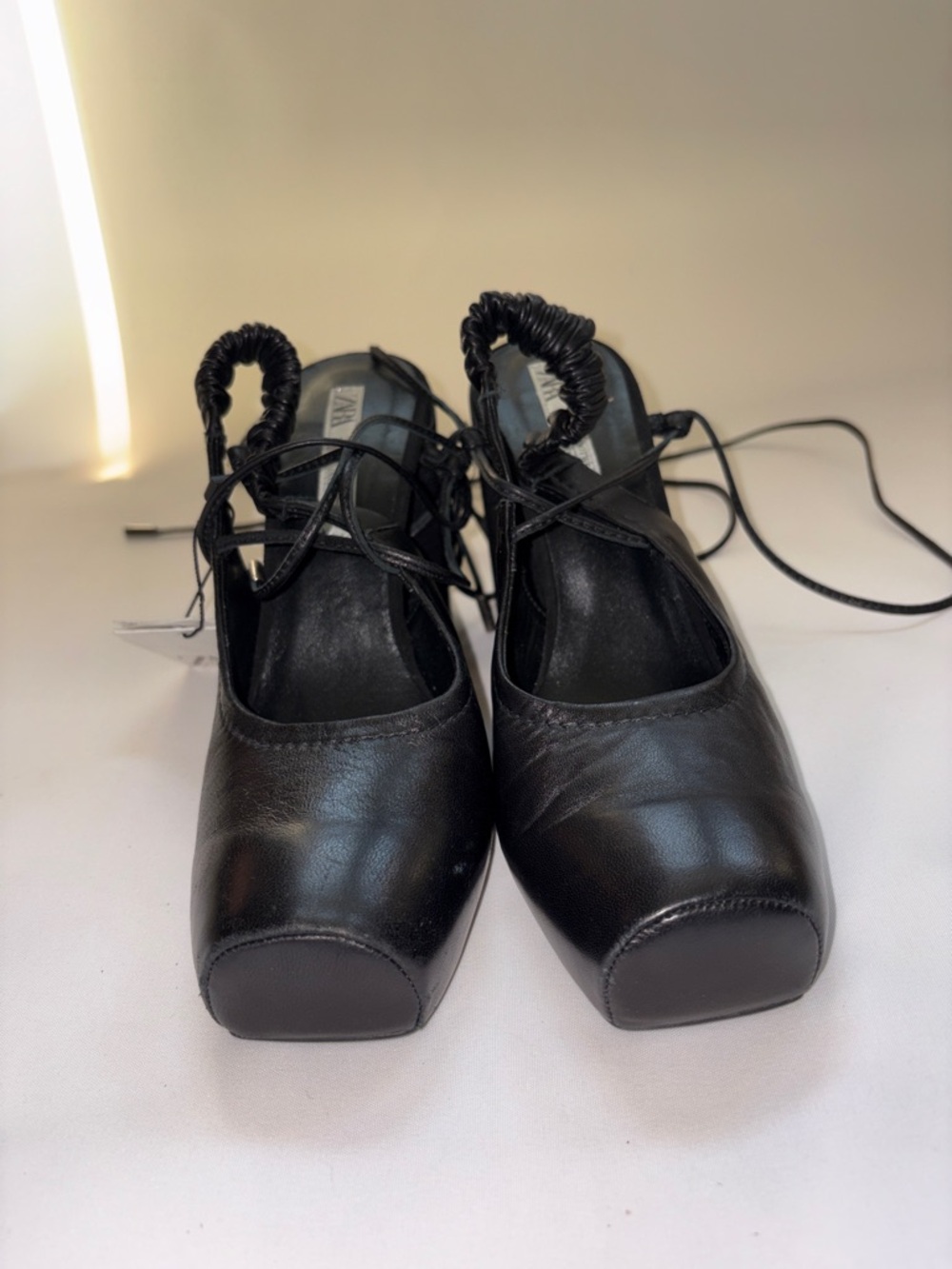 Zara Ballet Style High Heel Black Square-Toe Block Slingback - Picture 3 of 11